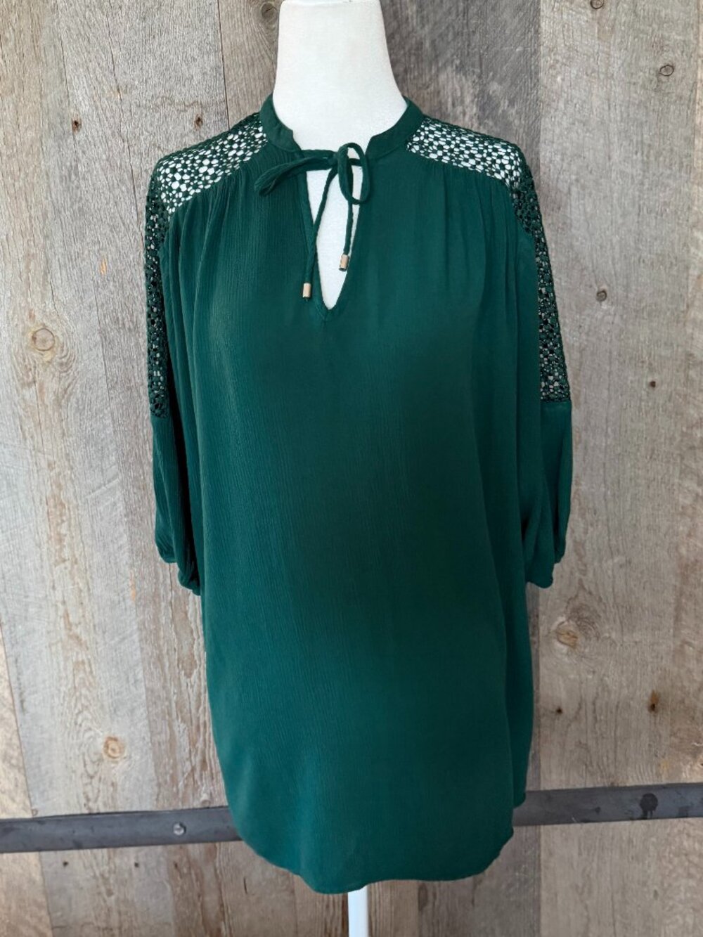 Zara Basic Forest Green Tie-Neck Blouse Size XS